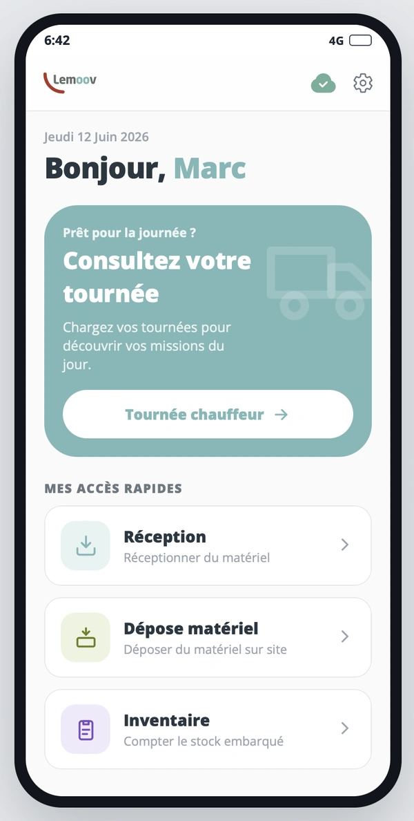 Application chauffeur Lemoov, écran d'accueil